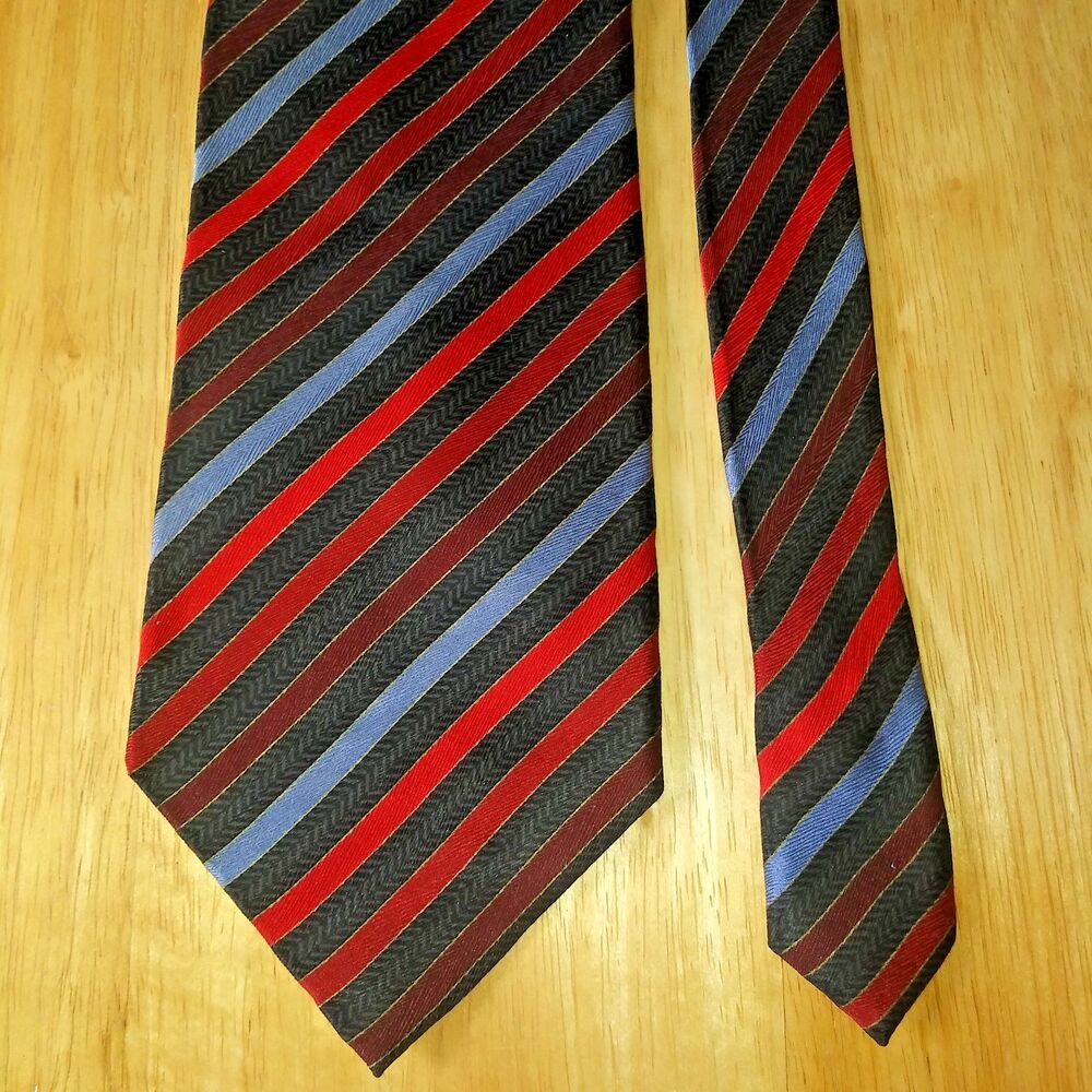 Colours by Alexander Julian Silk tie Black, Blue and Various Red Striped